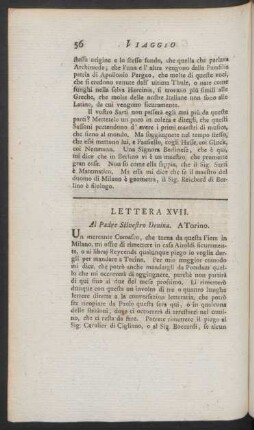 Lettera XVII. Al Padre Silvestro Denina. A Torino