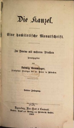 Die Kanzel : eine homiletische Monatschrift. 3. 1869