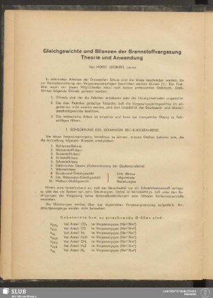 Gleichgewichte und Bilanzen der Brennstoffvergasung Theorie und Anwendung