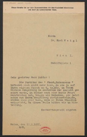 Brief an Karl Weigl : 23.02.1928