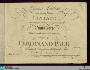 Eloise et Abélard aux champs Elysées : Cantate à deux voix avec accompagnement de piano forte; paroles italiennes et francaises