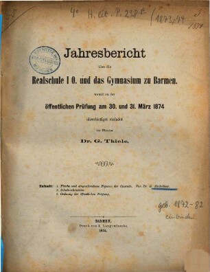 Jahresbericht : über das Schuljahr .... 1873/74