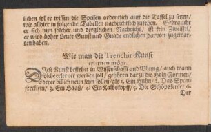 Wie man die Trenchir-Kunst erlernen möge.