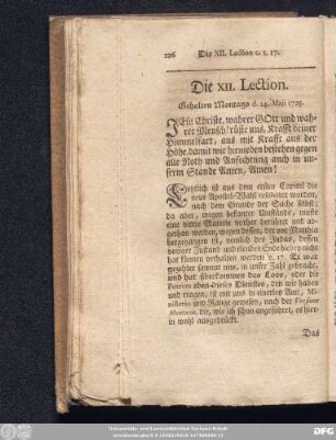 Die XII. Lection. Gehalten Montags d. 14. Maji 1725.
