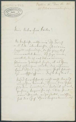 16. Januar 1885, Berlin [Brief von Alphons Stübel an Max Uhle]
