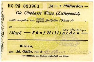 Scheck über Fünf Milliarden Mark