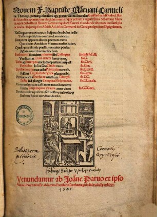 Novem F. Baptiste Mantuani Carmelitae, Theologi, poetaeque clarissimi opera praeter caetera moralia