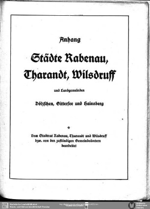 Städte Rabenau, Tharandt, Wilsdruff und Landgemeinden Dölzschen, Gittersee und Hainsberg
