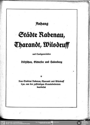 Städte Rabenau, Tharandt, Wilsdruff und Landgemeinden Dölzschen, Gittersee und Hainsberg