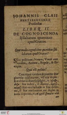 Liber II: De cognoscenda syllabarum quantitate apud Græcos