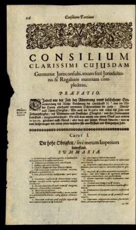 Consilium Clarissimi Cujusdam Germaniae Jurisconsulti, totam fere Jurisdictionis & Regalium materiam complectens.