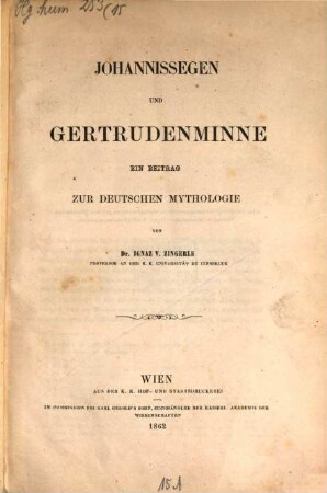Johannissegen und Gertrudenminne : ein Beitrag zur deutschen Mythologie