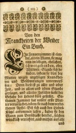 Von den Kranckheiten der Weiber Ein Buch.