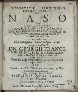 Dissertatio Inauguralis Physico-Medica De Naso