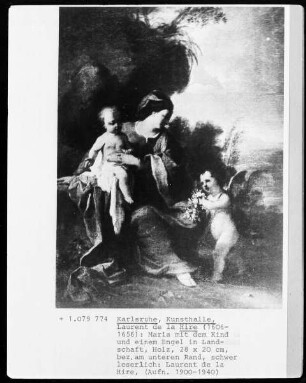 Maria mit dem Kinde und einem Engel in der Landschaft