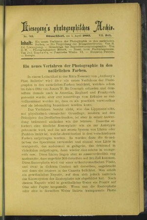 Ein neues Verfahren der Photographie in den natürlichen Farben