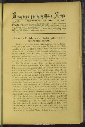 Ein neues Verfahren der Photographie in den natürlichen Farben