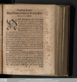 Das Erste Capitel. Vom Winter dieses in Gott hoffenden 1605. Jahrs.