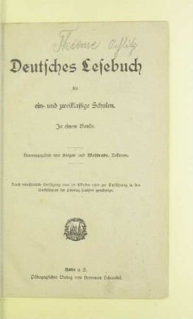 Deutsches Lesebuch für ein- und zweiklassige Schulen : in einem Bande