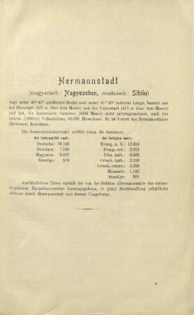 Hermannstadt. Statistische Daten