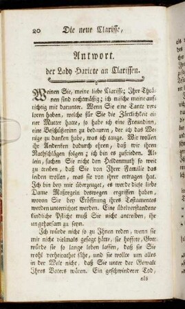 Antwort. der Lady Hariote an Clarissen.