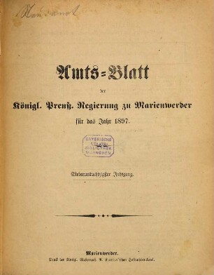 Amtsblatt für den Regierungsbezirk Marienwerder. 87. 1897