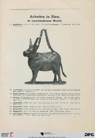 Arbeiten in Zinn, in verschiedenem Metall (Nr. 156-254)
