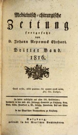 Medicinisch-chirurgische Zeitung. 1816, 3
