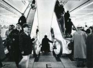 Menschen vor und auf Rolltreppen (Altersgruppe 18-21)