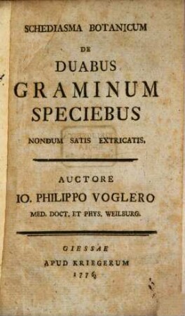 Schediasma Botanicum De Duabus Graminum Speciebus : Nondum Satis Extricatis