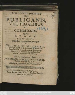 Disputatio Iuridica De Publicanis, Vectigalibus Et Commissis