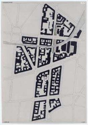 Offener Städtebaulicher Ideenwettbewerb "Fasanenstraße", 1. Stufe (nicht realisiert), 1. Preisgruppe, Lageplan. Berlin-Charlottenburg/Wilmersdorf, Grolmanstraße 41-43, Kantstraße 155-157, Fasanenstraße 81, Fasanenstraße 76-77, Uhlandstraße 18-19