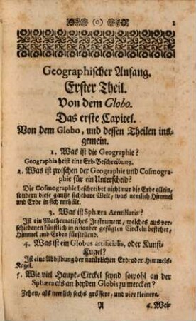 Historischer Anfang, Oder: Kurtze und leichte Weise, die Catholische Jugend in der Historie zu unterrichten : Für die Schulen der Gesellschaft Jesu in der Ober-Teutschen Provintz Verfasset, 5. [Rudimenta Geographica]