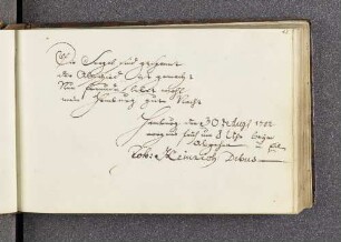 Johann Heinrich Debus. – Hamburg, 30.08.1782