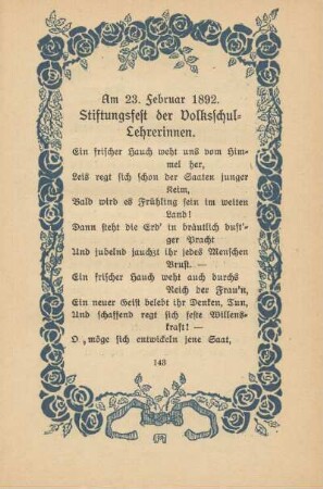 Am 23. Februar 1892. Stiftungsfest der Volksschul-Lehrerinnen