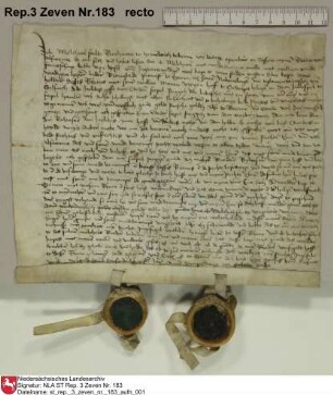 1486, März 21; Zeven a) Der Burgmann Melchior [von] Schulte zu Horneburg verkauft dem Propste [Lüder von] Bramstede zu Zeven einen freien Hof zu Seedorf für 54 Rheinische Goldgulden Druck: Bachmann, Urkunden Schulte S. 63-65 Nr. 25 Regest: Von Hodenberg, Zevener UB Nr. 150