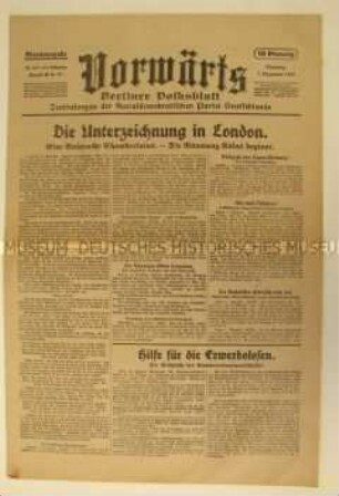 Zentralorgan der SPD "Vorwärts" zur Unterzeichnung der Verträge von Locarno in London