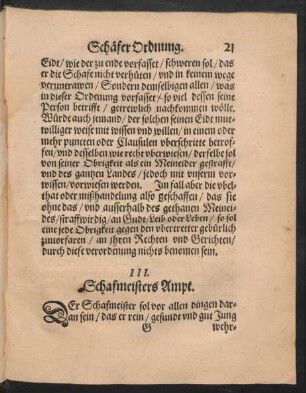 III. Schafmeisters Ampt.
