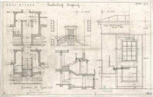 Fischer, Theodor; München; Haus Milker - Änderung Eingang (Grundrisse, Ansicht, Schnitt, Detail m. Schnitt)