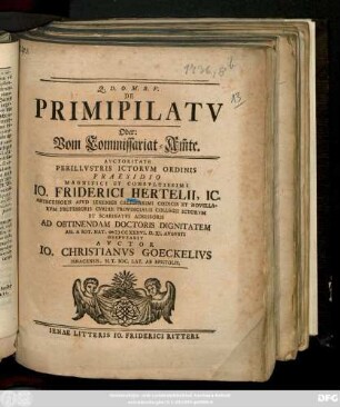De Primipilatv Oder: Vom Commissariat-Ammte