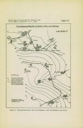 Taf. VII. Grundwasserkarte zwischen Vitry und Harnes
