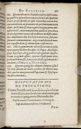 Disputatio XVI. De Precatione.