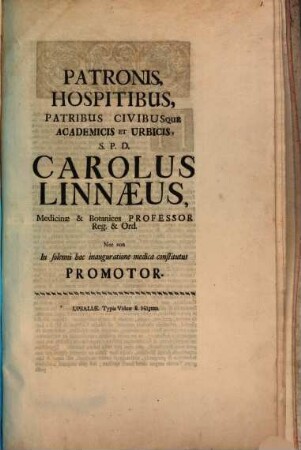 Patronis, Hospitibus ... S. Pl. D. ... : [Programma inaugurat. Joannis Westman: quo disseritur de nonnullis recentissimis in materia medica inventis]