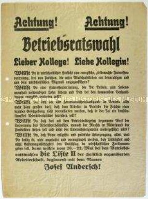 Aufruf der christlich organisierten Arbeiter zur Betriebsratswahl