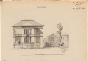 Villa, Gera Monatskonkurrenz April 1878: Aufriss Gartenansicht; Maßstabsleiste