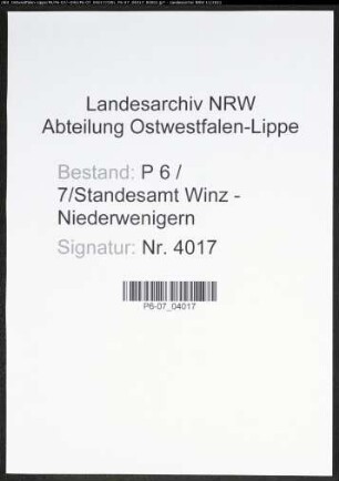 Heiratsregister Standesamt Winz - Niederwengern