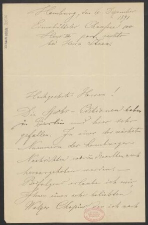 Brief an B. Schott's Söhne : 06.12.1891
