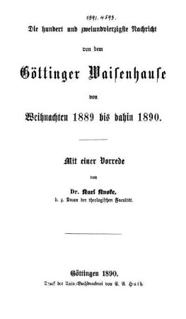 142: Nachricht von dem Göttinger Waisenhause