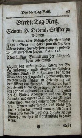 Vierdte Tag-Reiß. Seinem H. Ordens-Stiffter zu widmen.