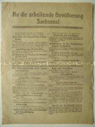 Wahlflugblatt der Unabhängigen Sozialdemokratischen Partei und der Kommunistischen Partei zur Landtagswahl in Sachsen 1922
